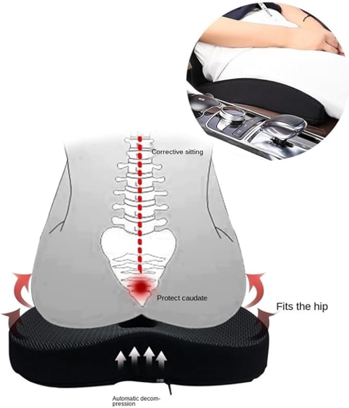 Heightening Wedge Car Seat Cushion Pad for Driving with Comfort Memory Foam, Curved Design Closely Adheres to The Lumbar Spine and Buttocks, Relieving Fatigue Broader Vision (Cushion Set,Light Grey)