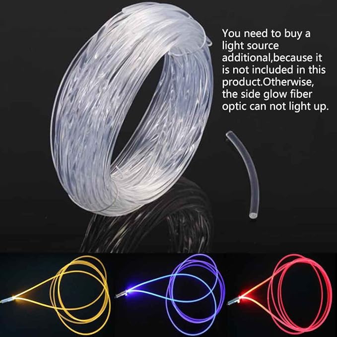 10ft Super Bright MMA Plastic Optic Side Glow LED Light Source Soft Plastic Optical Transparent Light Guide Material (Diameter 0.16in)