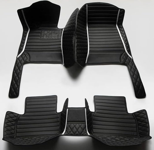 Custom Personalized Floor Mats for Cars，Luxury Full Coverage All Weather Car Floor Mats，Anti-Slip Leather Car Mat Set ，Custom Floor Mats for 99% of Cars, Trucks & SUVs (All Black White)
