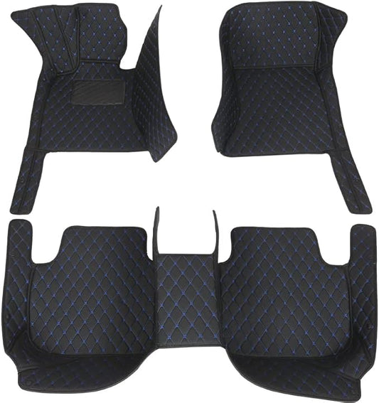 Custom Floor Mats for Cars fit 95% Sedan SUV Sports Car Full Coverage All Weather Men Women Pads Protection Non-Slip Leather Floor Liners (Black with Blue Stitching)