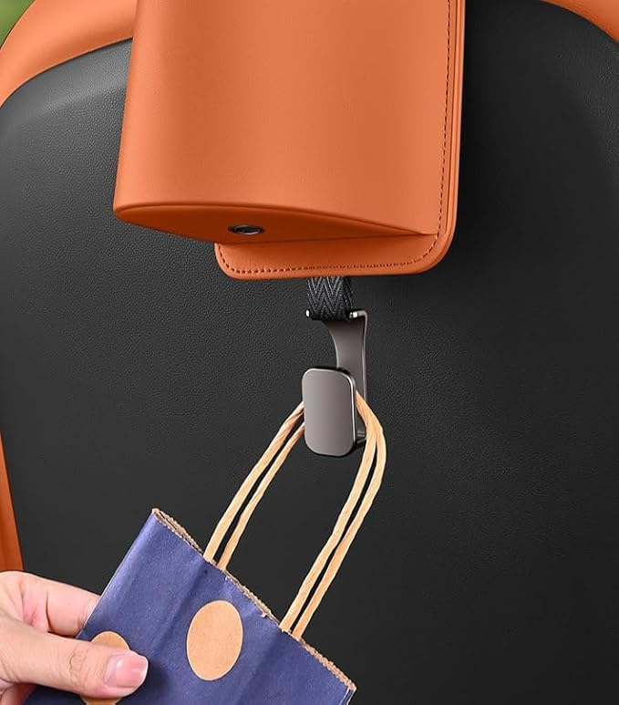 Car Seat Back Organizers Set of 2 with Leather Cup Holder and Headrest Hook, Universal Backseat Phone Mount & Storage Bag (Orange)