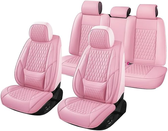 Car Seat Covers Full Set Custom Fit for Chevrolet/Chevy HHR 2006-2011 - Premium Faux Leather with Lumbar Support | Breathable, Waterproof, Anti-Slip, Durable (Pink,Full Set)