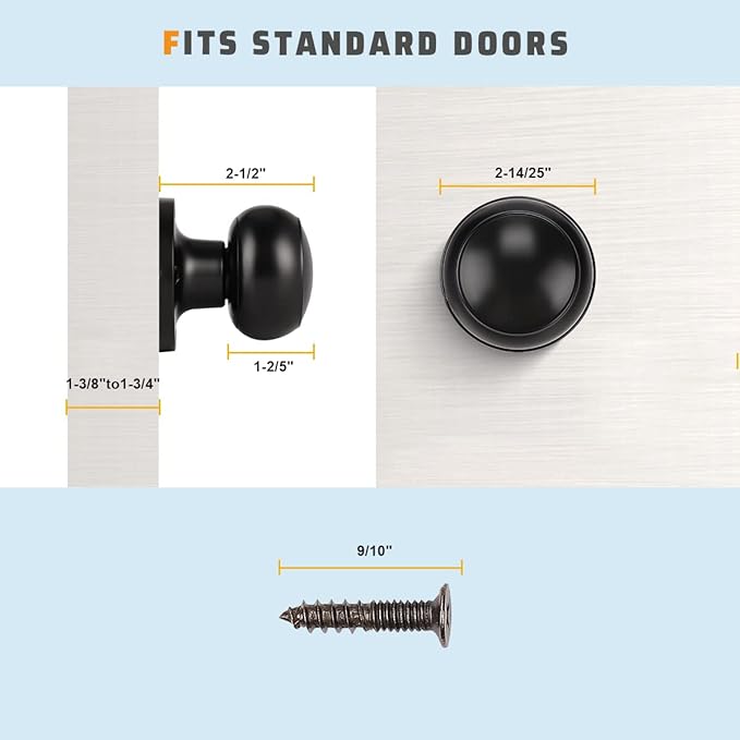 KNOBWELL 4 Pack Black Dummy Door Knob, Single Sided Handle for Closets, French Double Doors, and Pantry, Matte Black One Side Non-Turning Interior Push/Pull Door Knob