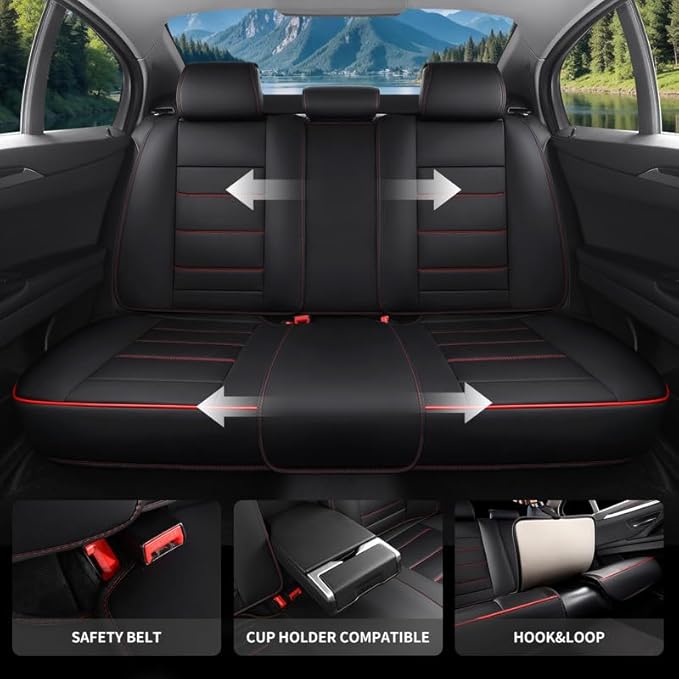 Car Seat Covers Full Set Custom Fit for Chevy Trax 2015-2026-Luxury Leather with Lumbar Support, Breathable, Waterproof, Anti-Slip, Durable, Easy to Install (Black&Red,Full Set)