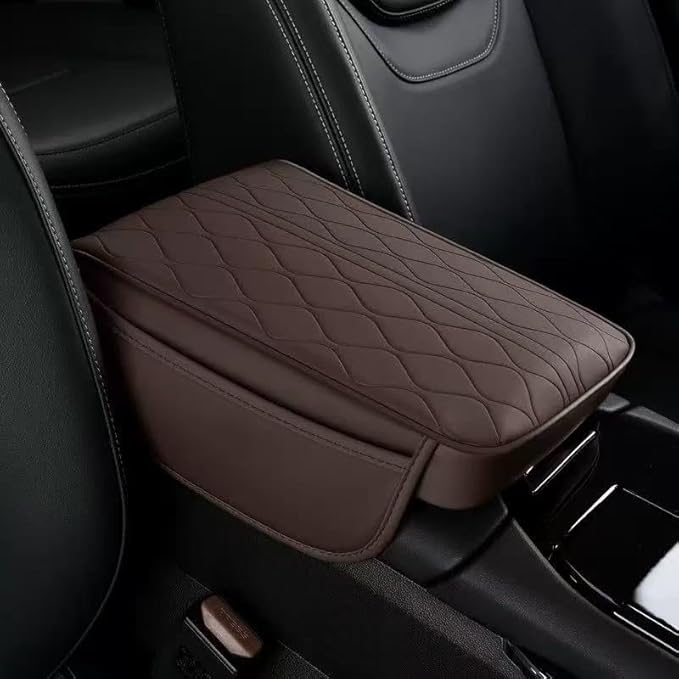 Center Console Armrest Cover Compatible with Dodge Ram 2500 2012-2024 Leather Car Armrest Cushion Pad Protector Black Interior Accessories,Coffee Brown