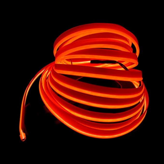 MaxLax Orange LED Neon Car Interior Lighting Strip - 3 Meter Flexible 12V EL Wire with Built-in Fuse Protection for Automotive Interior Customization, Featuring 6mm Sewing Trim for Easy Installation.