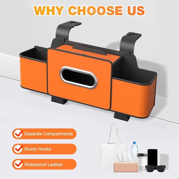 Back Seat Car Organizer,3 in 1 Car Backseat Storage Box with Cup Holder,Tissue Box,Trash Bin&Hooks,Multifunctional Waterproof Storage for Hold Phones Snacks Drinks Handbags (1, Black)