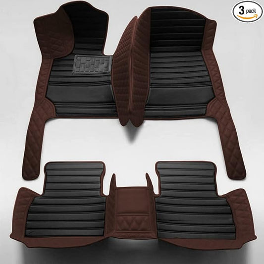 KaiLaiCarCustom Automotive Car Floor Mats for 99.99% Sedan SUV Sports Car Men Women Protection Full Coverage Pads Anti-Slip Leather Floor Lining (Brown Diamond + Black Strip, D- Diamond + Strip)