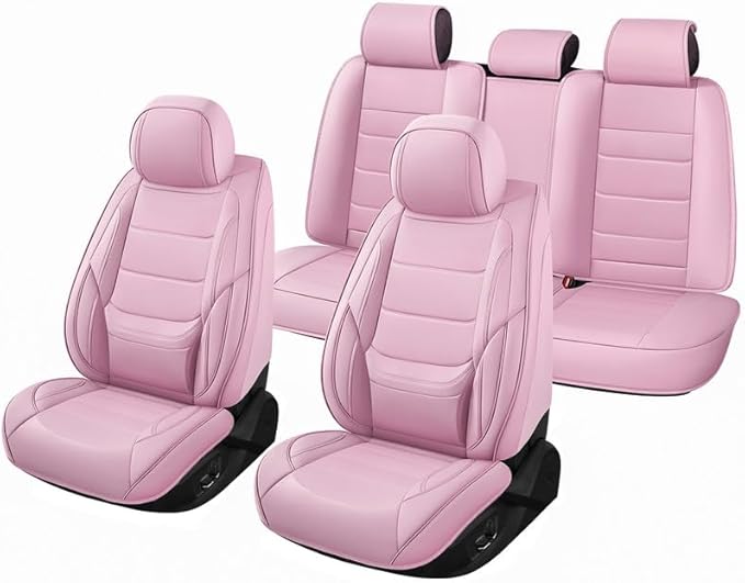 Car Seat Covers Full Set Custom Fit for Mercury Mariner 2005-2011 - Premium Leather with Lumbar Support, Breathable, Anti-Slip & Excellent Seating Experience (Pink, Full Set)