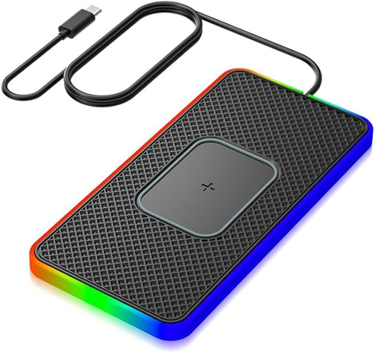 Cordless Car Charging Pad for GMC Sierra HD 2013 2014 2015 2016 2017, 5W/7.5W/10W/15W/20W Charging, Trim-to-Fit Non-Slip Phone Charging Mat with 8 Ambient Light Modes, 100cm Cable,B Type-C