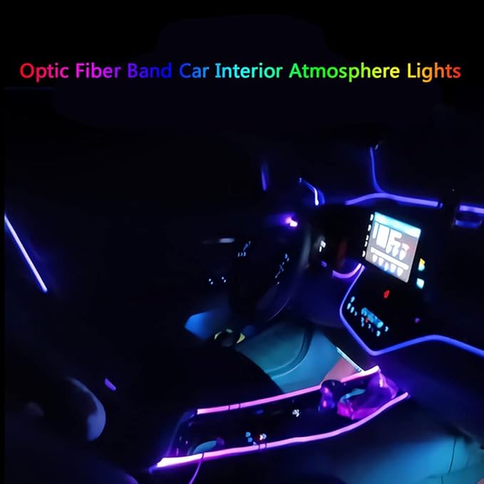 Super Bright MMA Plastic Optic Fiber Side Glow Unibody Band Edge Cable Car LED Illumination Optic Fiber Band Car Interior Atmosphere Lights (19.69ft)