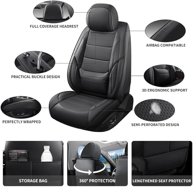 Car Seat Covers Full Set fit for Chevrolet/Chevy HHR 2006-2011 , Premium Faux Leather Waterproof Car Seat Protectors with Lumbar Support, Breathable Anti-Slip Auto Seat Covers Full Set(Black,Full set)