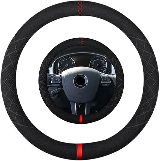 Suede Steering Wheel Cover,Compatible with Volkswagen Routan Touareg Leather Sport Non-Slip Wheel Cover Car Interior Accessories 15.5 16 inch for Man and Women