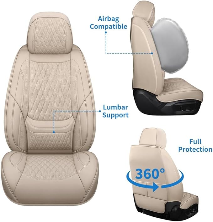 Front Seat Car Seat Covers Custom Fit for Mercury Grand Marquis 1995-2011 - Premium Faux Leather with Lumbar Support | Breathable, Waterproof, Anti-Slip, Durable (Beige,Front Seat)