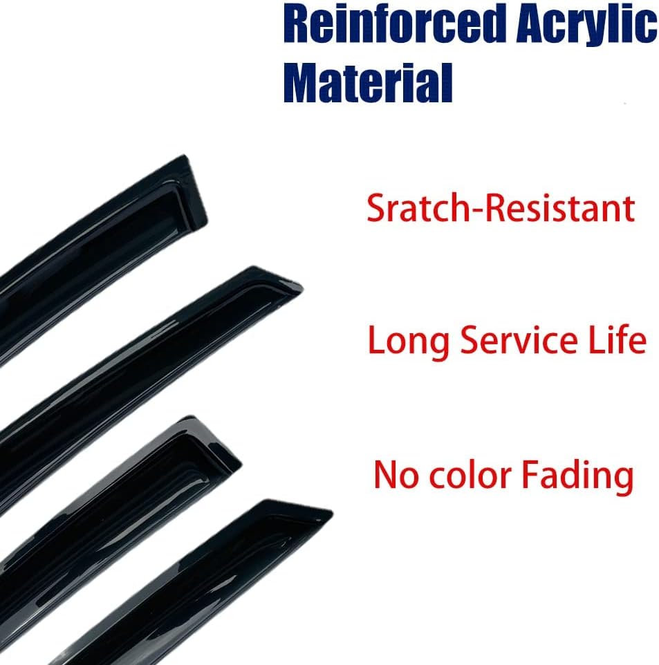94656 Side Window Wind Deflector,4pcs Outside Mount Style Tape-On Nice Sun Rain Guards Set,Window Visor fit for 2005-2011 Dodge Dakota Quad Cab(Extended Cab)
