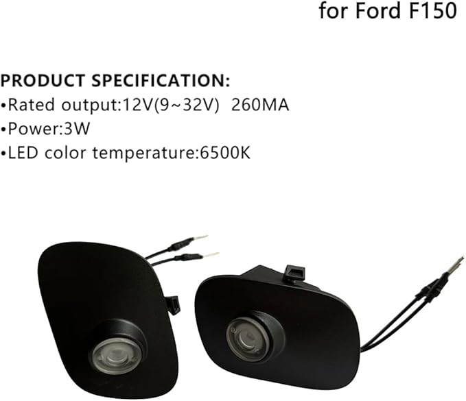2Pcs Side Mirror Logo LED Welcome Lights Puddle Lamp Projector Door Light Floor Light Accessories Suitable for 2015 2016 2017 2018 2019 2020 2021 2022 2023 2024 2025 Ford Raptor F150 F250 F350