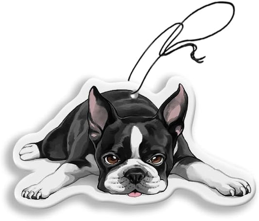 WIRESTER Hanging Air Freshener for Car, Home, Bathroom, Office, Decorative Charm Ornaments, Boston Terrier Dog Lying Down Looking Up