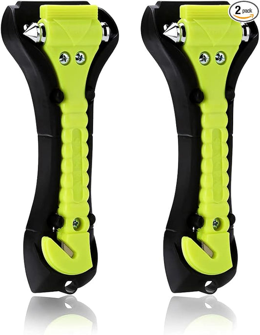 SINSEN Car Safety Hammer, Window Glass Hammer Breaker and Seatbelt Cutter, Emergency Automotive Escape Tool, 2-in-1 for Family Rescue, Glow in Dark, Set of 2 (S-02)
