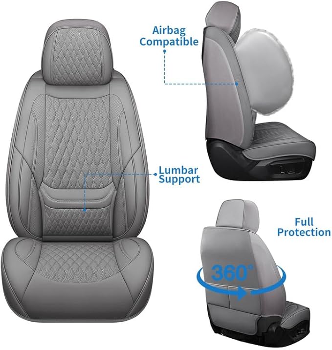 Car Seat Covers Full Set Custom Fit for Pontiac G8 2008-2009 - Premium Faux Leather with Lumbar Support | Breathable, Waterproof, Anti-Slip, Durable (Gray,Full Set)