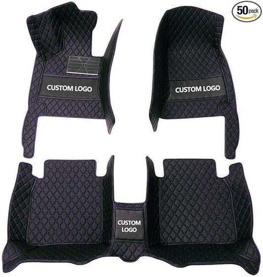 Custom Floor Mats for Cars，Luxury Full Coverage All Weather Car Floor Mats，Leather Car Mat Set ， Floor Mats for 99% of Cars, Trucks & SUVs (Black Purple)