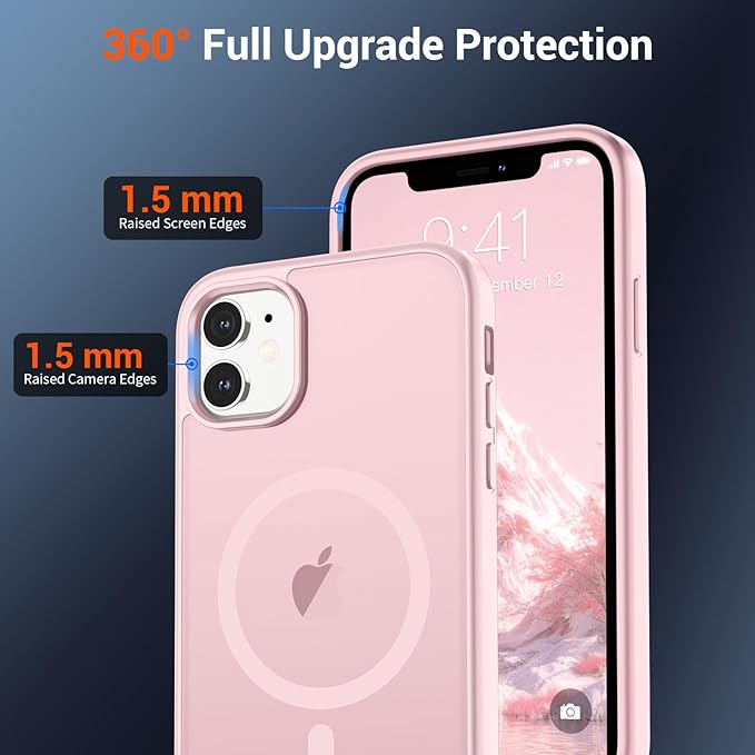 SUPFINE Magnetic for iPhone 11 Phone Case with Screen Protector (Compatible with MagSafe) (Military Grade Drop Protection) Translucent Matte Shockproof Phone Cover,Light Pink