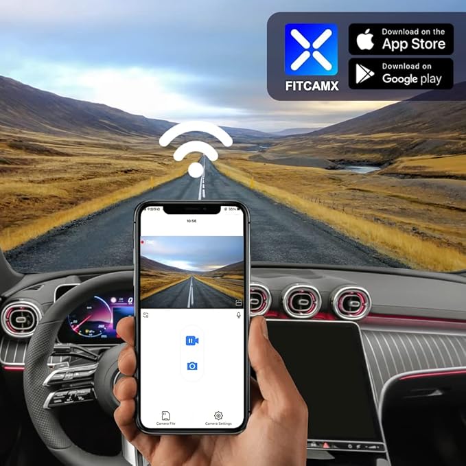Fitcamx Front 4K+Rear 1080P Dash Cam Fits Mercedes-Benz C-Class 2022-2025 C300 Sedan Coupe Cabriolet (HD2-6635), OEM Look, Dual HD Video, Loop Recording, WiFi & APP, G-Sensor, Easy to Set, 128GB Card