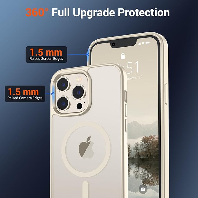 SUPFINE Magnetic for iPhone 13 Pro Max Case with Screen Protector (Compatible with MagSafe) (Military Grade Drop Protection) Translucent Matte with Anti-Fingerprint Phone Case,Antique White