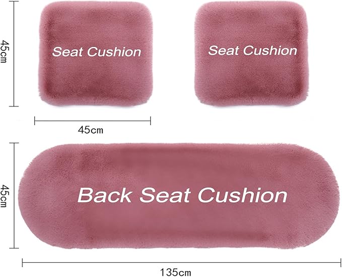 Plush Car Seat Cushion, Soft Warm Fuzzy Faux Rabbit Fur Fluffy Plush Auto Seat Cover Vehicle Car Front and Back Seat Protector Pad with Non-Slip Backing Cushion Interior Universal Fit (Black,3PCS)