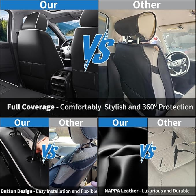 Car Seat Covers Full Set Custom Fit for Chevy Equinox 2005-2025 2026-Luxury Leather with Lumbar Support, Breathable, Waterproof, Anti-Slip, Durable, Easy to Install (Black&White,Full Set)