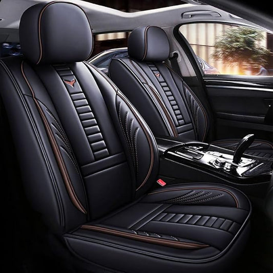 for Toyota RAV4 2008-2025 Car Seat Covers, Full Coverage Customized Seat Covers Premium Leather Waterproof Stain-Resistant Easy to Install (Front Set, Black&Coffee)