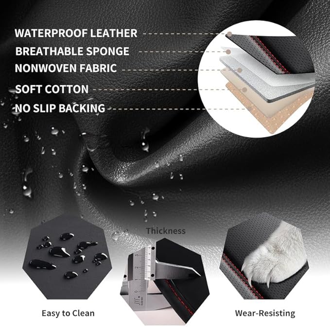Car Seat Covers Full Set Custom Fit for Chevy Cruze 2011-2019-Luxury Leather with Lumbar Support, Breathable, Waterproof, Anti-Slip, Durable, Easy to Install (Black&Red,Full Set)