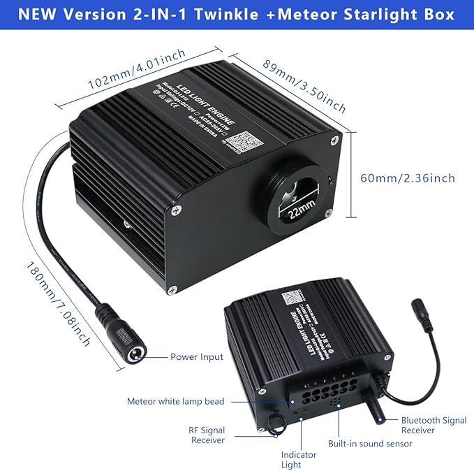 AZIMOM 2-in-1 Twinkle Meteor Fiber Optic Starlight Headliner 300pcs 0.03in 9.8ft Twinkle Stars+180pcs Shooting Star Sound Mode APP& Remote Control Starlight Meteor Kits for Car Home Ceiling