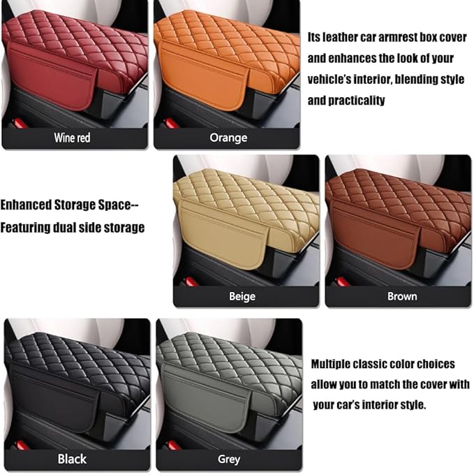 Universal Memory Cotton Car Armrest Box Pad, 2026 New Leather Car Armrest Box Pad with 2 Storage Bags, Auto Armrest Seat Box Cover, Center Console Cover Cushion for SUV, Car, Truck (Grey)