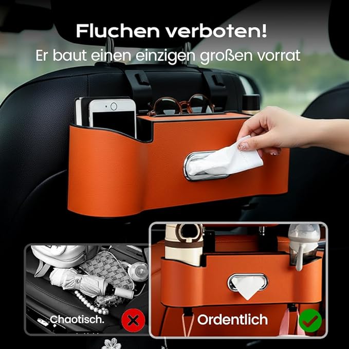 3-in-1 Car Backseat Organizer, 2026 New Multifunctional Back Seat Car Organizer with Cup Holder, Tissue Box, Trash Bin & Hooks for Hold Phones, Snacks, Drinks, Handbags (1, Black)
