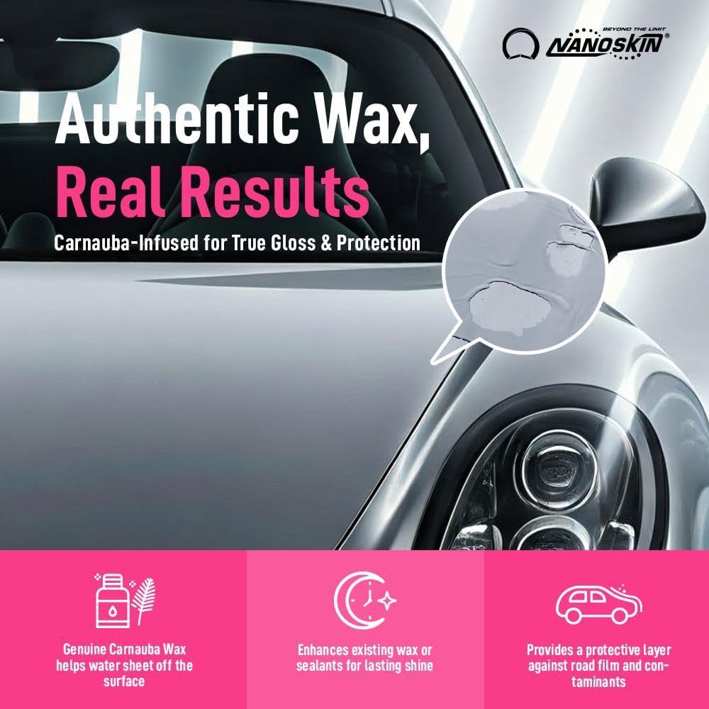 Nanoskin WASH N' WAX with Carnauba 16 Oz. - Cleans & Shines in One Step | Works with Foam Cannon, Foam Gun, Bucket Washes, Pressure Washer | Carnauba Wax Protection for Cars