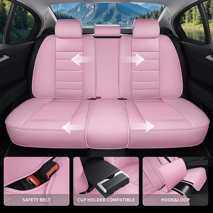 Car Seat Covers Custom Fit for Chevrolet/Chevy Colorado 2015-2026, Premium Faux Leather Waterproof Car Seat Protectors with Lumbar Support, Breathable Anti-Slip Easy to Install(Pink,Full Set)