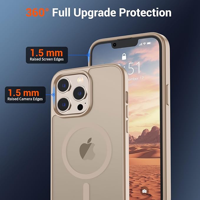 SUPFINE Magnetic for iPhone 13 Pro Case(Compatible with MagSafe)(Military Grade Drop Protection) Slim Translucent Matte Shockproof with Anti-Fingerprint Phone Case,Desert Gold