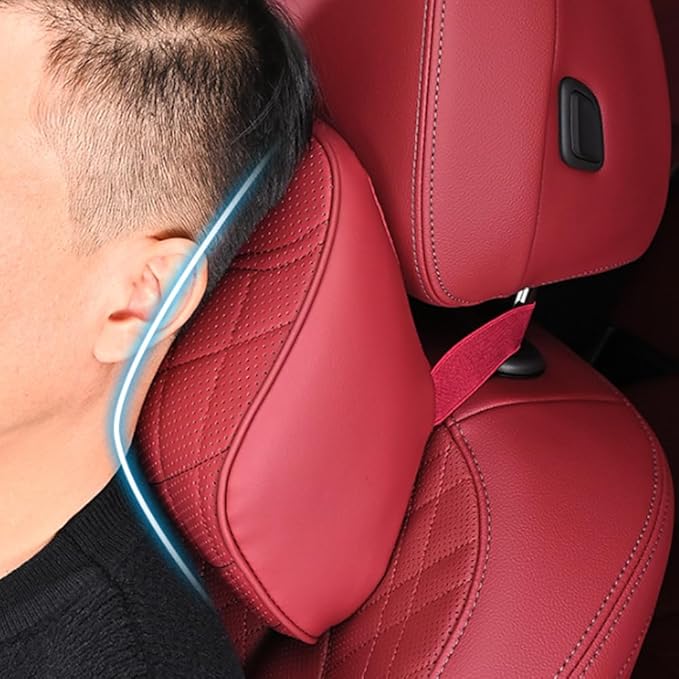 for Chevy Silverado 2007 2008 2009 2010 2011 2012 2013 Leather Car Seat Headrest Lumbar Cushion, Lumbar Support Pillow for Car,for Driving Traveling Relieving Neck Fatigue,1-D Red