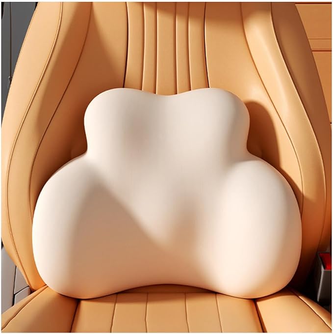 Car Lumbar Support Pillow for Fiat Grande Panda 2024 Memory Foam Back Support Cushion Breathable Car Seat Lumbar Pad Accessories,Beige