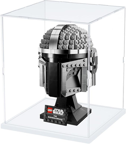 Choowin Acrylic Display Case for Lego Star Wars Helmet Mandalorian Darth Vader Helmet for Lego R2D2 Thickened Clear Acrylic Display Cases for Collectibles Assemble Dustproof Display Box(White Base)