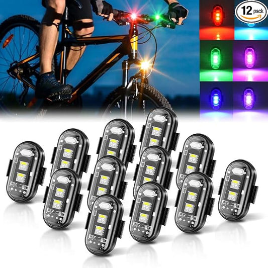 Wireless LED Strobe Lights Remote Control, 8 Colors USB Charing Waterproof Anti-Collision Flashing Emergency Warning Lights for Car Motorcycle Drone Aircraft Bike 12PCS