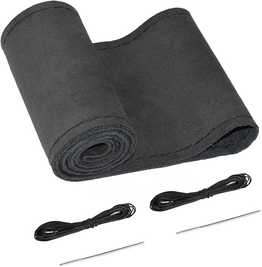 Belinous Suede Leather Steering Wheel Cover, DIY Stitch-On Steering Wheel Wrap with Needle & Thread, Non-Slip & Sweat-Absorbing, Universal Fit for 13.75-16 Inch (Size L4, Black)