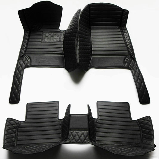 Custom All-Weather Protection Luxury Leather Floor Mats for Cars SUVs Trucks According Anti-Slip Leather Floor mats ﻿ (36,Black and Striped Black)
