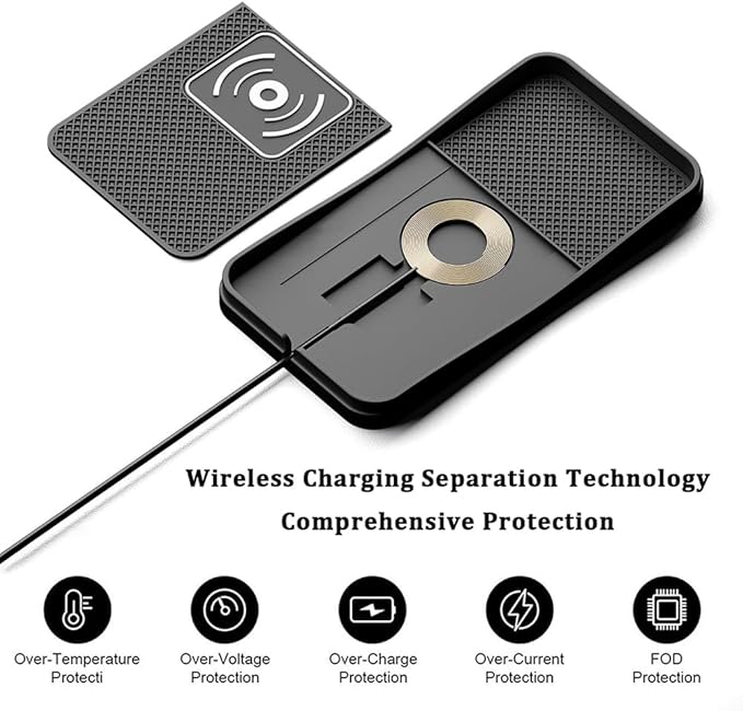 Car Wireless Charger Pad for Ford Bronco Flex Freestyle/Mustang Mach-E 2005-2025, Type-C/USB 20W Fast Wireless Car Charger Pad Non-Slip Cordless Charging Mat,B-30cm Cable USB Plug