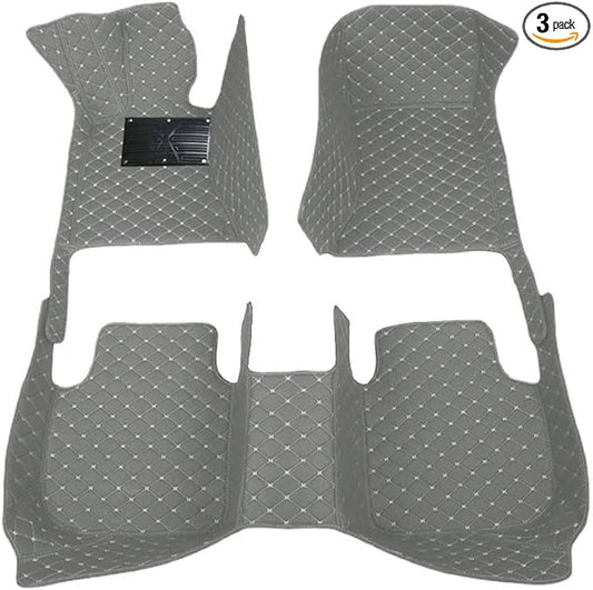 KaiLaiCarCustom Automotive Car Floor Mats for 99.99% Sedan SUV Sports Car Men Women Protection Full Coverage Pads Anti-Slip Leather Floor Lining (Grey Mat Beige Line, A - Diamond)