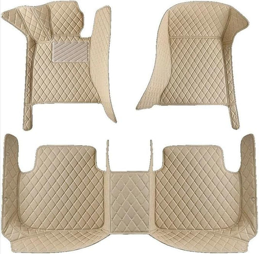 Custom Car Floor Mats Fit for 99% Sedan SUV Sports Car Full Coverage Pads Leather Floor Liners Mat Women Men (Beige)