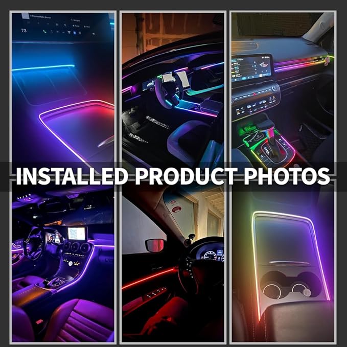 Ambient Lighting Car Led Lights Interior Kit, 4 in 1 Acrylic Led Lights for Car Center Console Dashboard,DC 12V APP Remote Control DIY Fiber Optic Music Sync RGB Neon Strip with Footwell Lighting