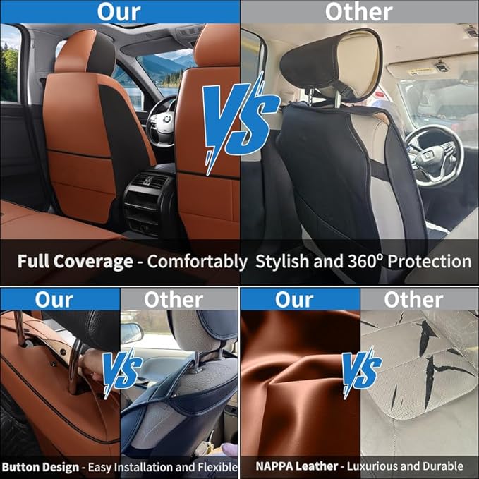 Car Seat Covers Full Set Custom Fit for Chevrolet/Chevy Trailblazer 2021-2026-Premium Faux Leather with Lumbar Support, Breathable, Waterproof, Anti-Slip, Easy to Install (Black&Brown,Full Set)