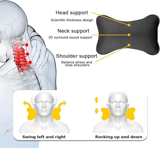 Car Neck Pillow, Soft Comfortable Memory Foam Auto Headrest Pillow Cushion with Adjustable Strap, Breathable Ergonomic Design Car Neck Pain Relief Cushion, Universal for Vehicles (Black)