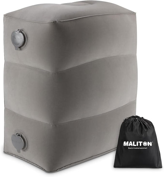 Maliton Inflatable Travel Foot Rest Pillow, Kids Airplane Bed, Adjustable Height Leg Pillow for Air Travel, Make a Flat Bed for Kids and Toddlers, Great for Airplane, Train, car（Grey, 1 Pack）